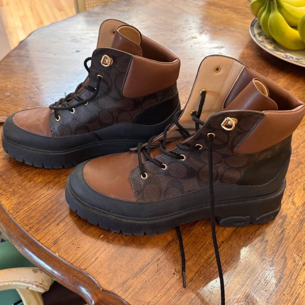 Brown and Black High-Top Boots